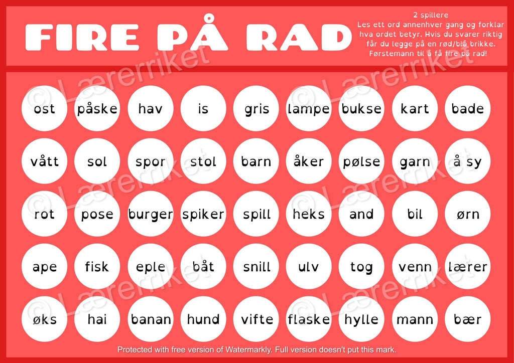 Fire på rad - lesing