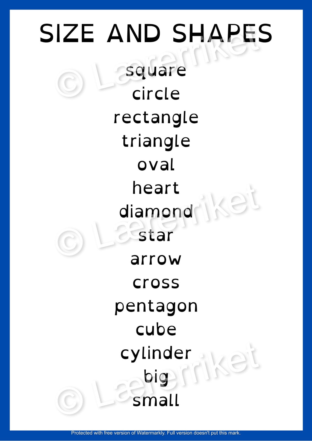 Flashcards - Size and shapes
