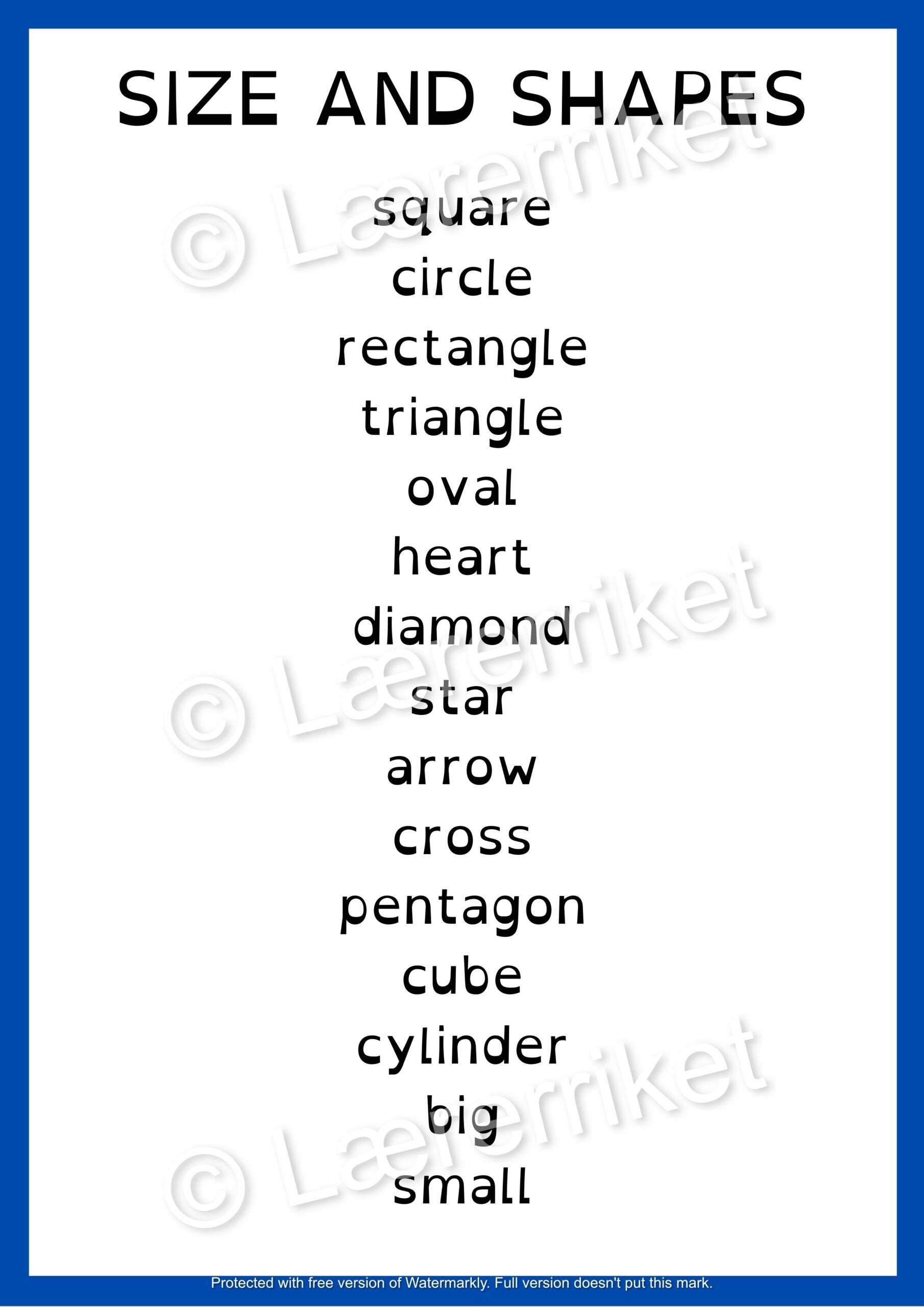 Flashcards - Size and shapes