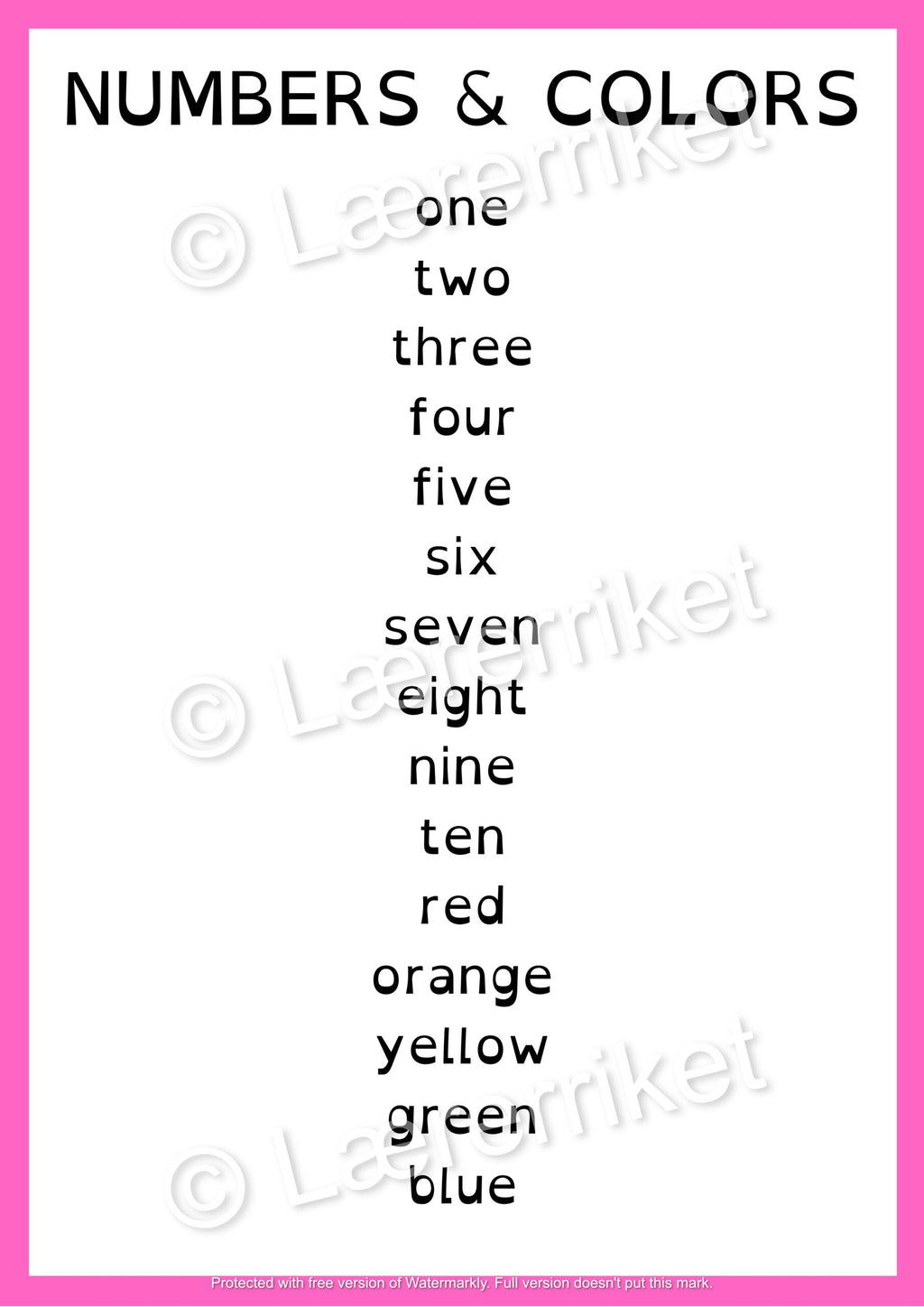 Flashcards - Numbers and colors