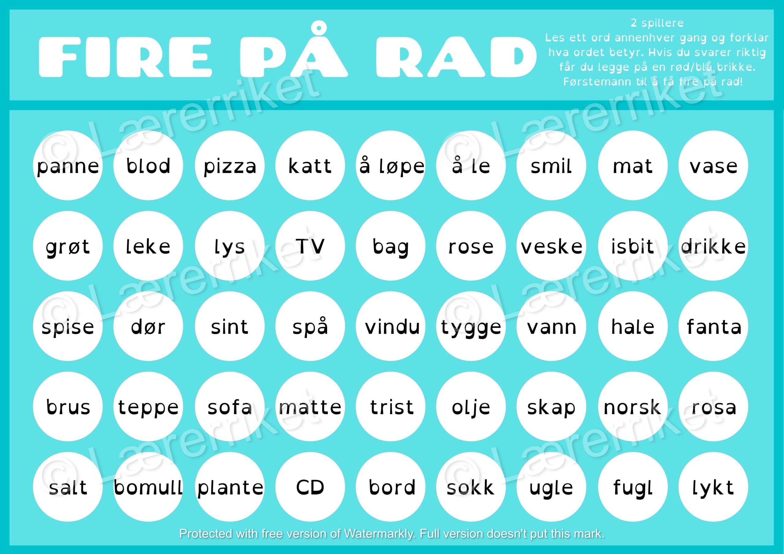 Fire på rad - lesing