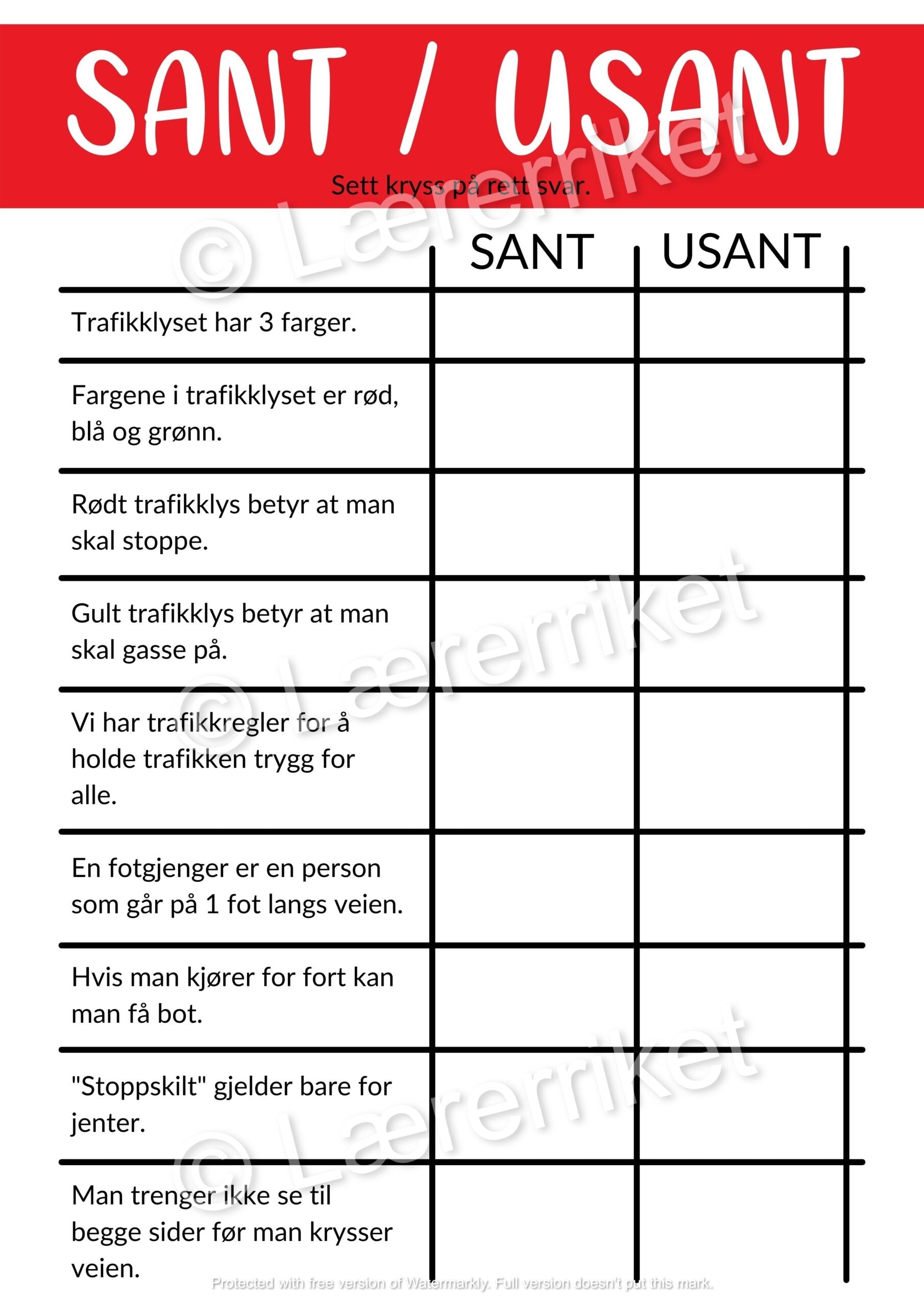 Trafikkregler - sant/usant