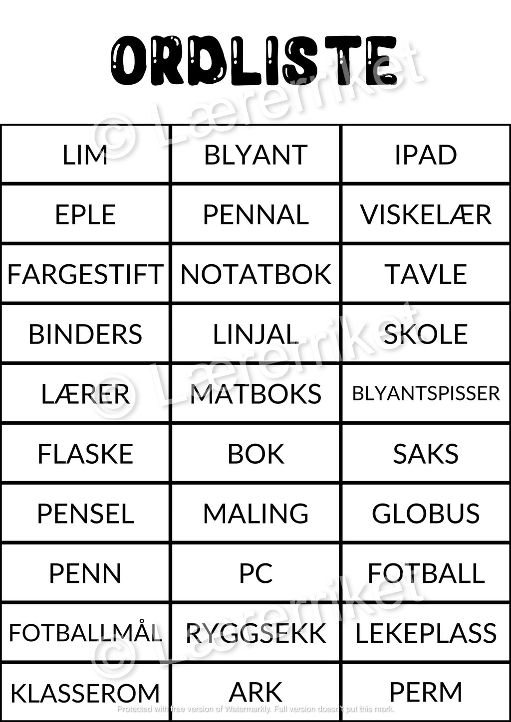 Skolestart-bingo
