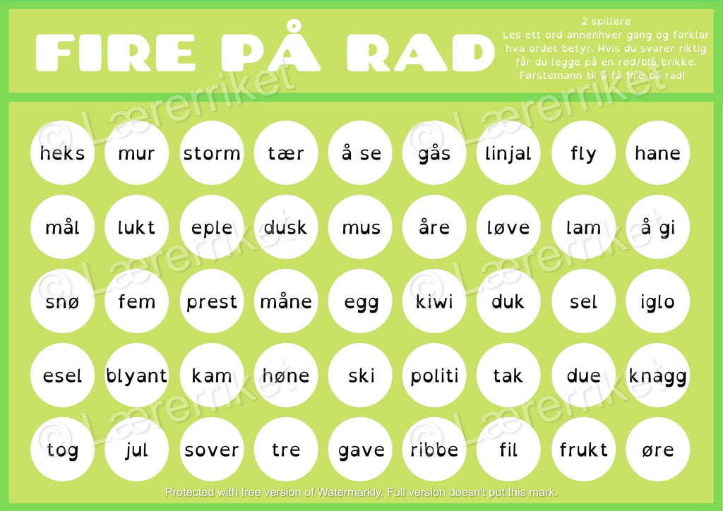 Fire på rad - lesing