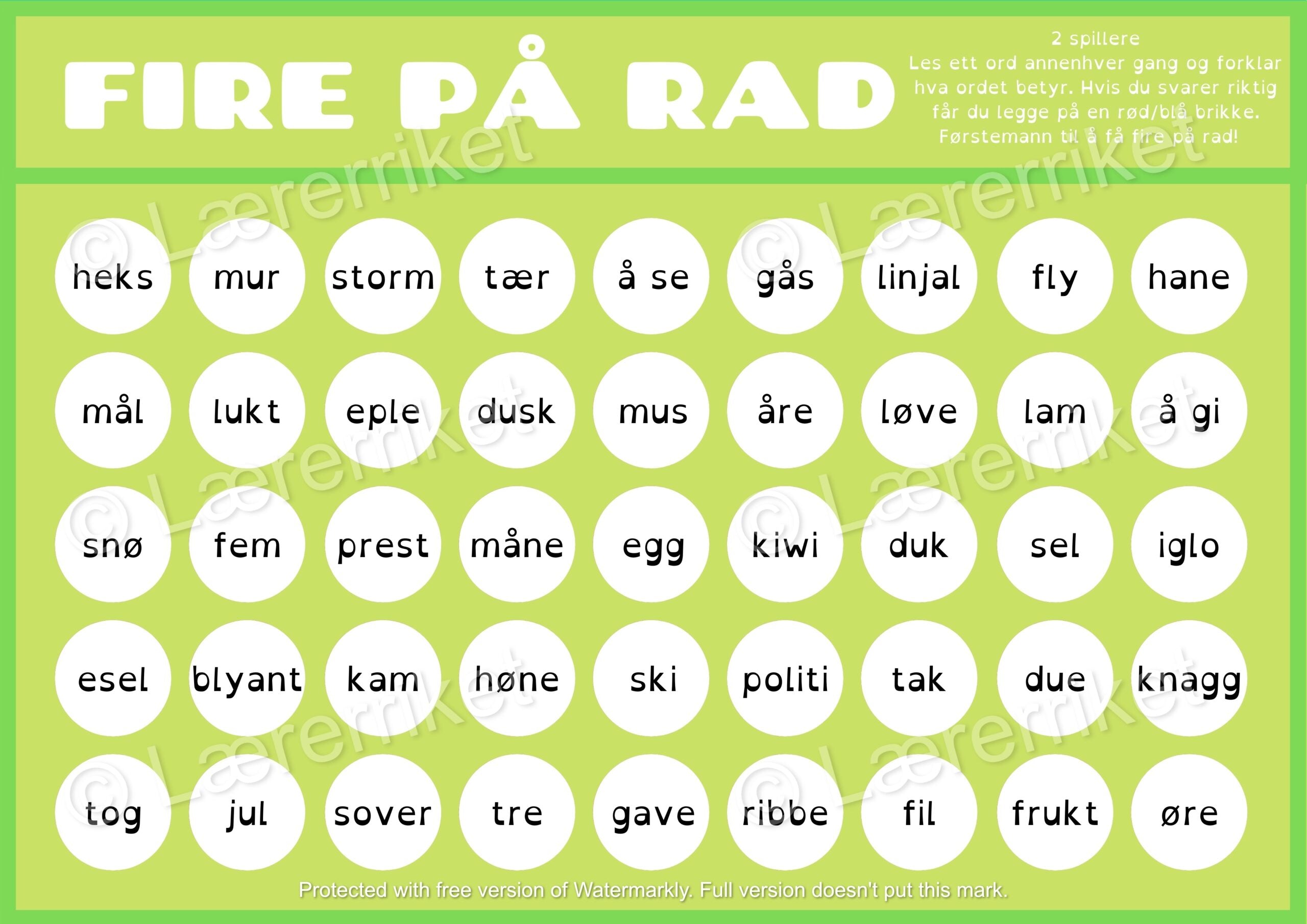 Fire på rad - lesing