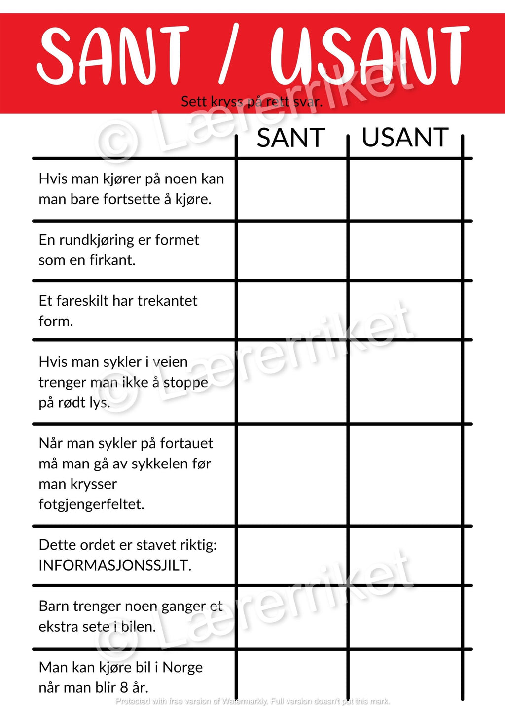 Trafikkregler - sant/usant