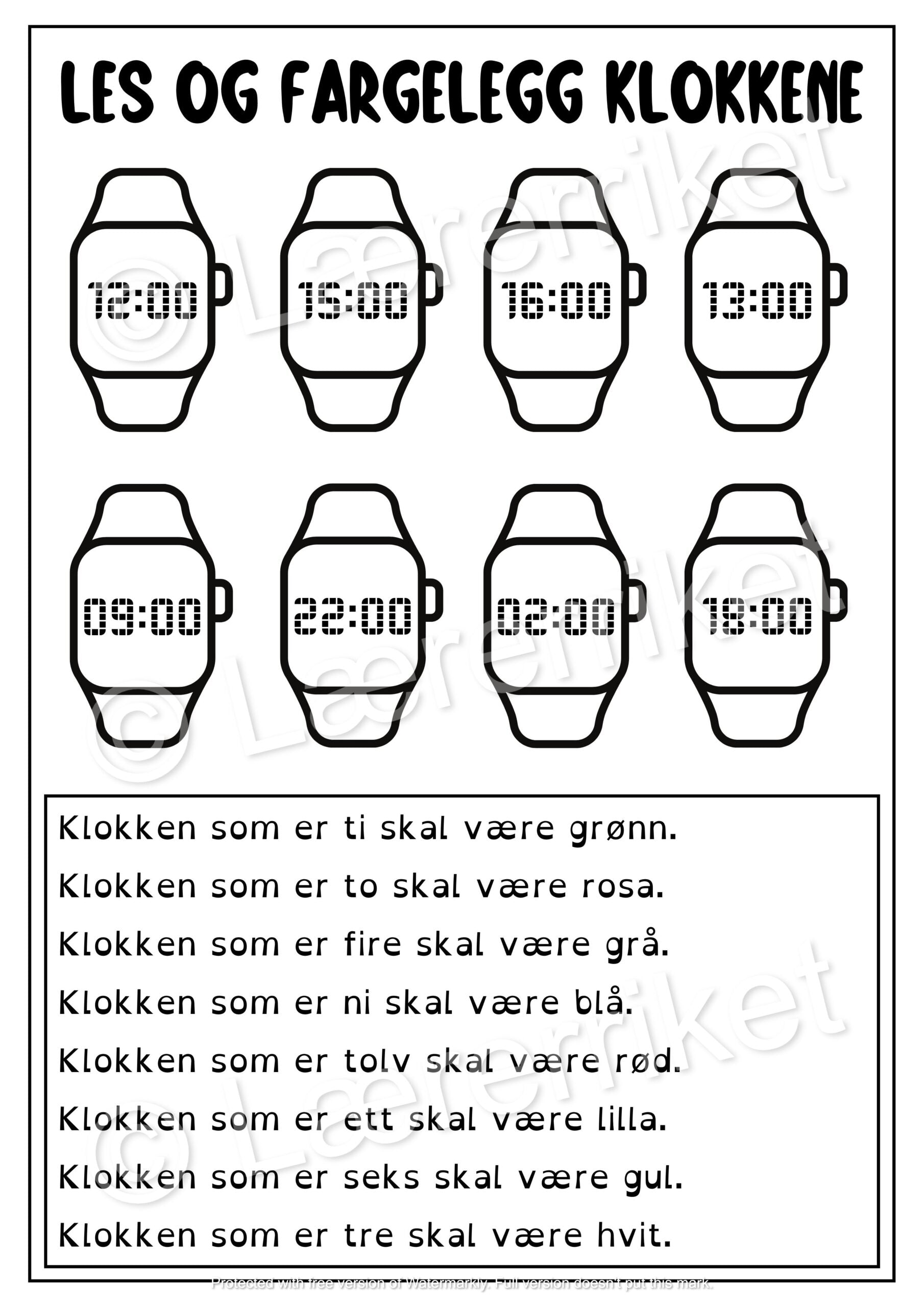Les og farg - klokka