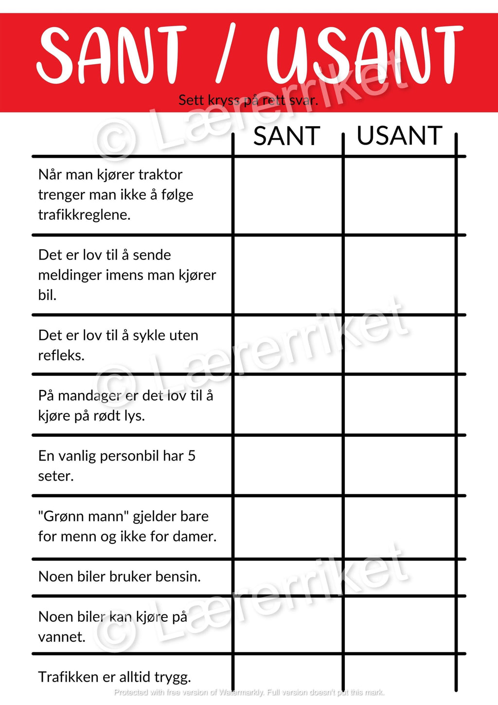 Trafikkregler - sant/usant