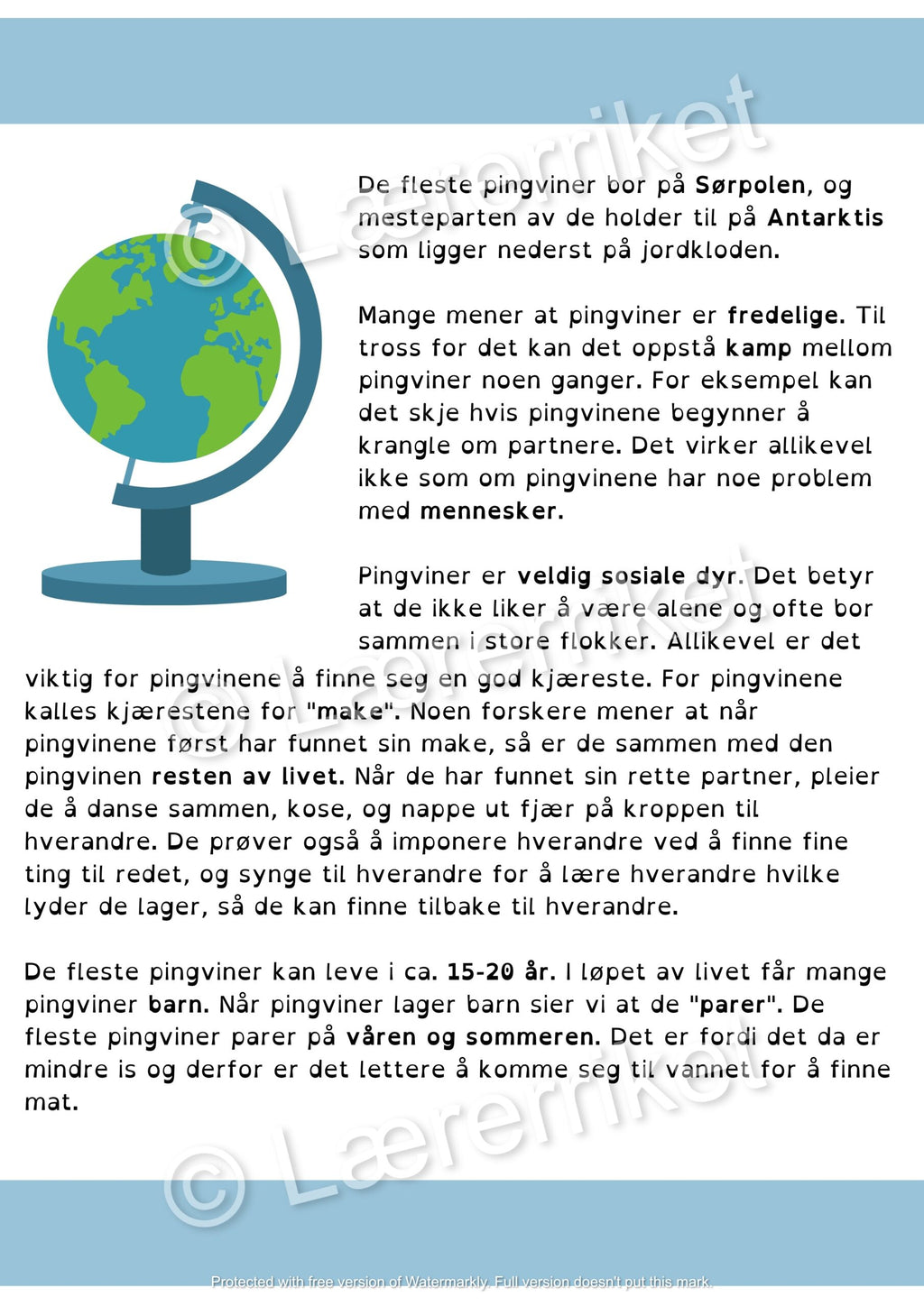 Pingviner - faktatekst