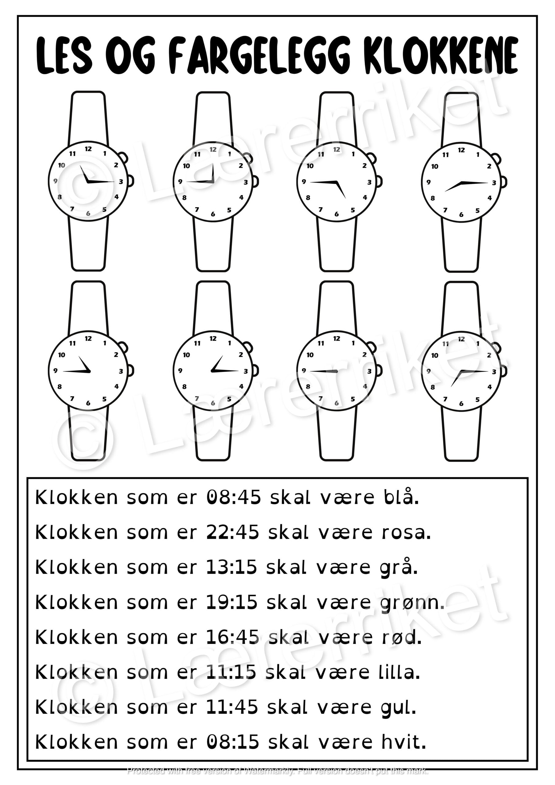 Les og farg - klokka