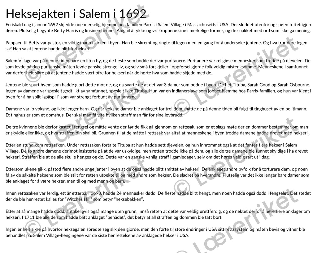 Heksejakten i Salem - tegneserie oppgave