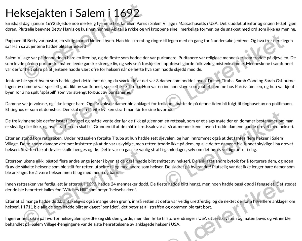 Heksejakten i Salem - tegneserie oppgave