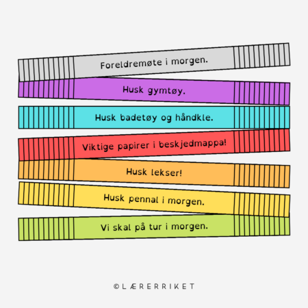 undervisningsopplegg, undervisningsmateriell, utskrift, oppgaver, skole, undervisning, huskearmbånd, husk, huskeliste, armbånd, elever, hverdag, skole, travelt, foreldre, foresatte, ukebrev, hjem skole samarbeid, hjem skole