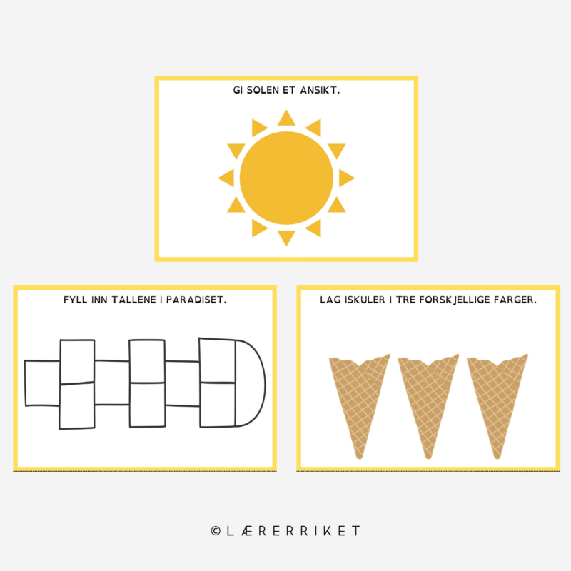 undervisningsopplegg, undervisningsmateriell, utskrift, oppgaver, skole, undervisning, sommer, plastelina, plastelinamatter, brett, leseforståelse, lesing, leseopplæring, norsk, skole